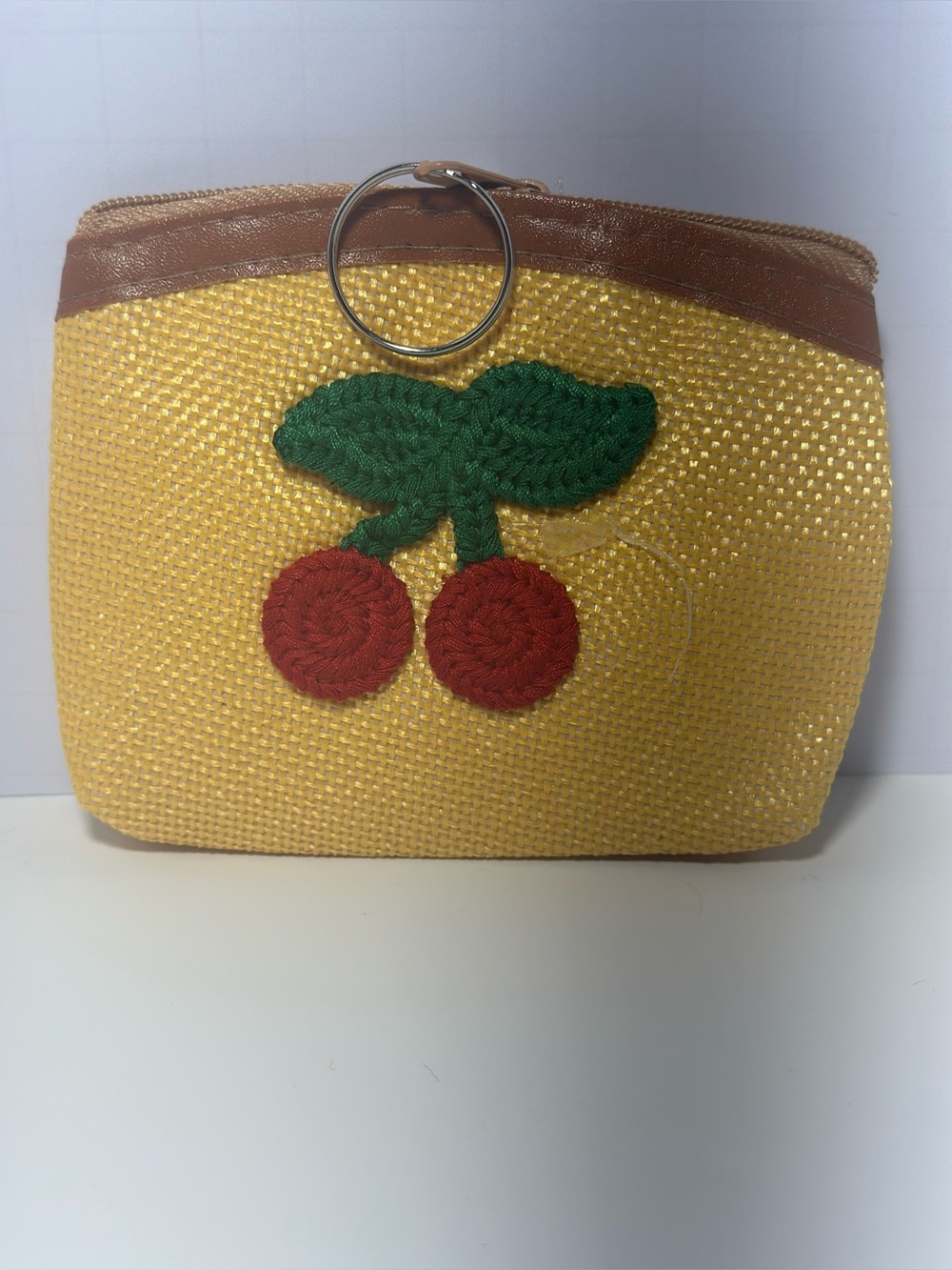 Yellow Cherry Applique Wristlet Pouch